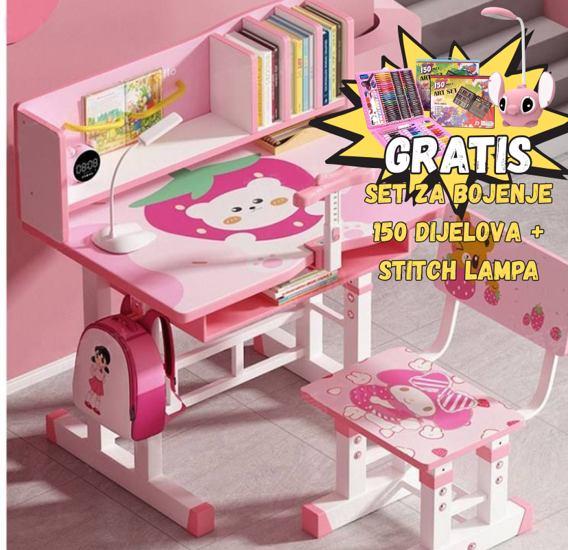 Dječiji radni sto sa stolicom + GRATIS Set 150 dijelova + Stich Lampa