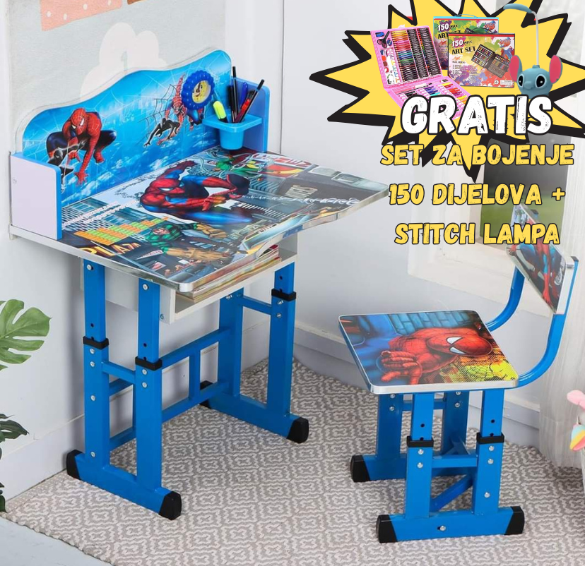 Dječiji radni sto sa stolicom + GRATIS Set 150 dijelova + Stich Lampa
