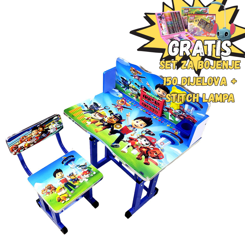 Dječiji radni sto sa stolicom + GRATIS Set 150 dijelova + Stich Lampa