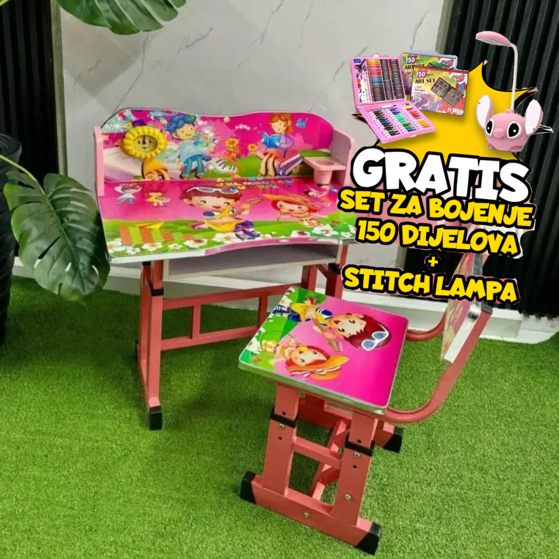 Dječiji Radni Stolovi + GRATIS Set za Bojenje 150 komada i Stich Lampa