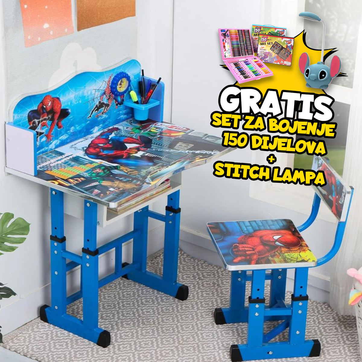 Dječiji Radni Stolovi + GRATIS Set za Bojenje 150 komada i Stich Lampa